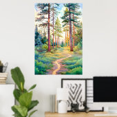 Serene Pine Forest Waterverf Art Print (Thuiskantoor)