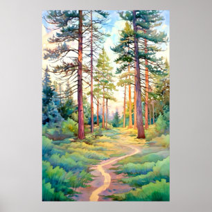 Serene Pine Forest Waterverf Art Print