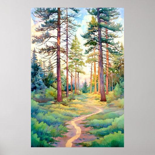 Serene Pine Forest Waterverf Art Print (Voorkant)