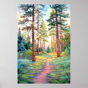 Serene Pine Forest Waterverf Art Print
