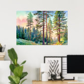 Serene Pine Forest Waterverf Art Print (Thuiskantoor)