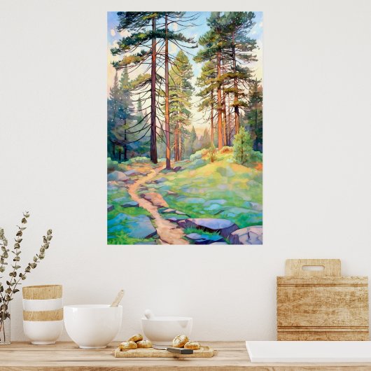 Serene Pine Forest Waterverf Art Print (Keuken)