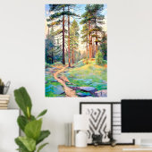 Serene Pine Forest Waterverf Art Print (Thuiskantoor)