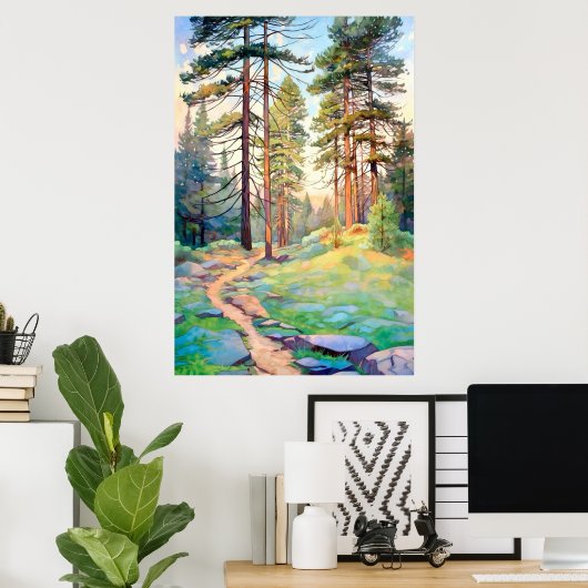 Serene Pine Forest Waterverf Art Print (Thuiskantoor)