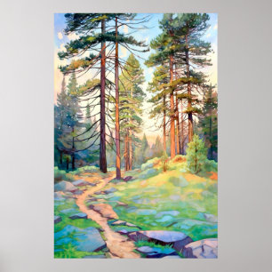 Serene Pine Forest Waterverf Art Print