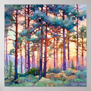 Serene Pine Forest Waterverf Print