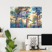 Serene Pine Forest Waterverf Print (Thuiskantoor)