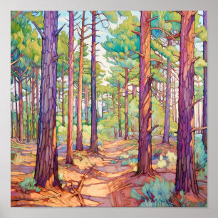 Serene Pine Forest Waterverf Print
