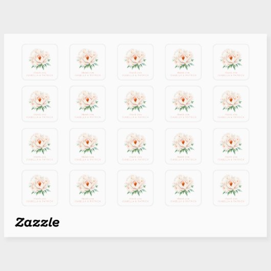 Serene Pink Floral Gratitude Vierkante Sticker (Vel)