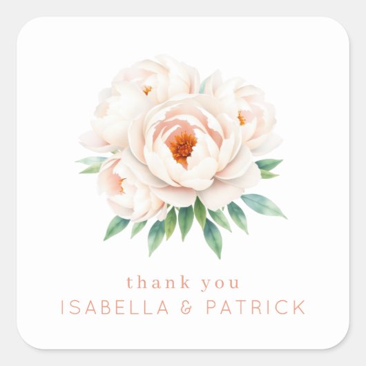 Serene Pink Floral Gratitude Vierkante Sticker (Voorkant)