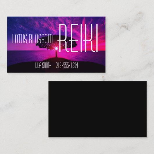 Serene Pink Sunset en Tree Reiki Visitekaartje (Voorkant / Achterkant)