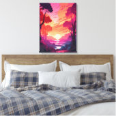 Serene Pink Sunset: Uitgebreide Canvas afdrukken (Insitu (Slaapkamer))