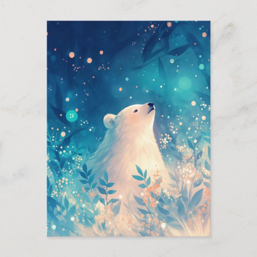 Serene Polar Bear in Ethereal Blue Garden Briefkaart (Voorkant)