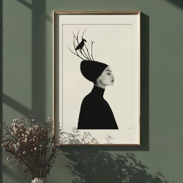 Serene profiel: Raven & Branches Mode Portret Poster