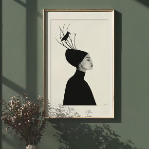 Serene profiel: Raven & Branches Mode Portret Poster