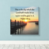 SERENE PSALM 118:24 ZONSONDERGANG OVER HET MEER CANVAS AFDRUK (Insitu (Houten vloer))