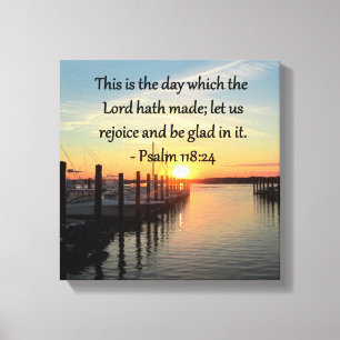 SERENE PSALM 118:24 ZONSONDERGANG OVER HET MEER CANVAS AFDRUK