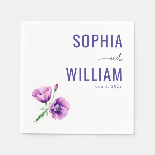 Serene Purple Floral Poppies Servet (Voorkant)