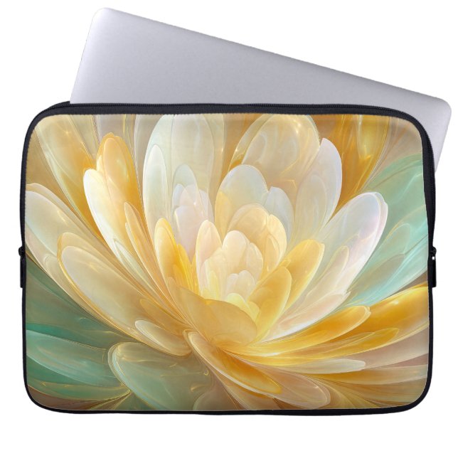 Serene Radiance of Golden and Aqua Petal Layers Laptop Sleeve (Voorkant)