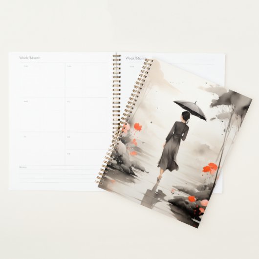  Serene Rainy Path Art Planner with Floral Accents (Display)