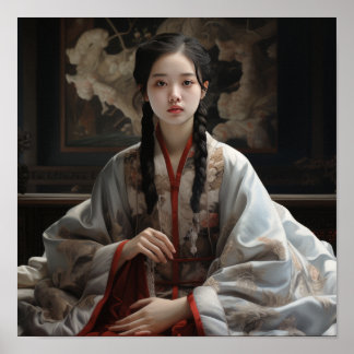 Serene reflecties: een boeiende Chinese meisje con Poster