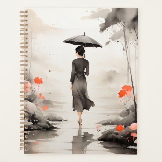 Serene Regenpad Kunst Planner met Bloemaccenten (Voorkant)