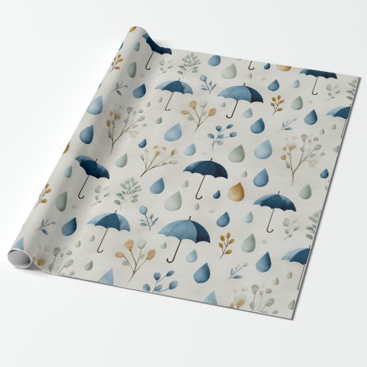 Serene Regentuin Bloemmotief (3) Cadeaupapier (Uitgerold)