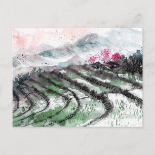 Serene rijstterrassen van Chinese Waterverf Briefkaart