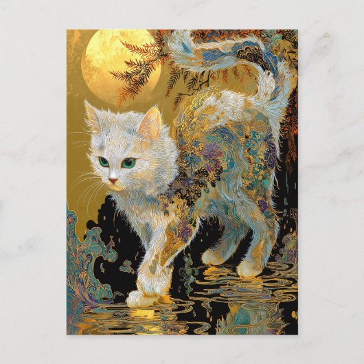 Serene Rinpa Cat | Japanse Gouden Zen Briefkaart (Voorkant)