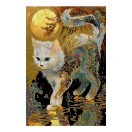 Serene Rinpa Kat | Japanse Gouden Zen Perfect Poster