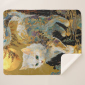 Serene Rinpa Kat | Japanse Gouden Zen Sherpa Deken (Voorkant (horizontaal))