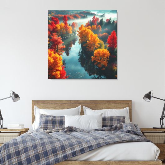 Serene River Shore Reflection Nature Art Canvas Afdruk (Insitu (Slaapkamer))