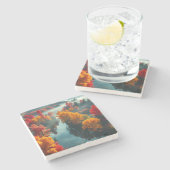 Serene River Shore Reflection Nature Art  Stenen Onderzetter (Zijkant)