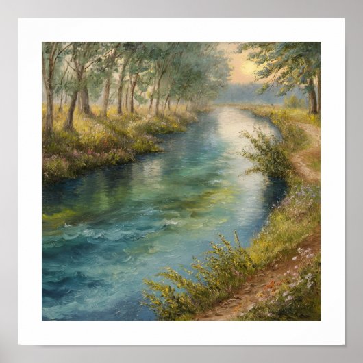Serene Riverbank Sunset Poster (Voorkant)
