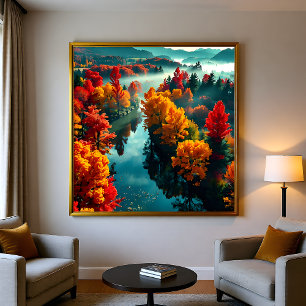 Serene Rivieroever Reflectie Natuur Kunst Perfect Poster
