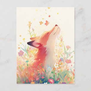 Serene Rode Vos in Kleurrijke Bloemenweide Briefkaart
