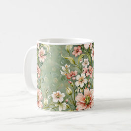 Serene roze en witte bloemen op salie koffiemok