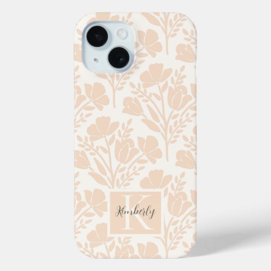 Serene Roze Perzik Bloemen Monogram Case-Mate iPhone Case (Achterkant)