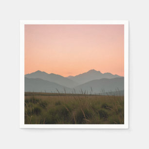 Serene Roze Zonsondergang Bergen Wilde Gras Landsc Servet
