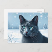 Serene Russische blauwe kat in een rustige besneeu Briefkaart (Voorkant / Achterkant)