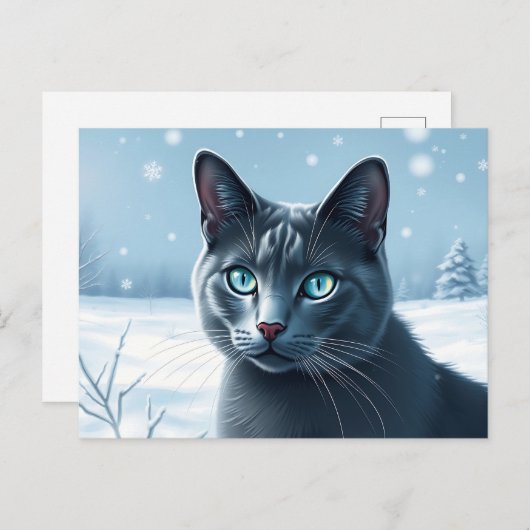 Serene Russische blauwe kat in een rustige besneeu Briefkaart (Voorkant / Achterkant)