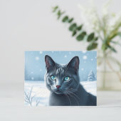 Serene Russische blauwe kat in een rustige besneeu Briefkaart (Staand voorkant)