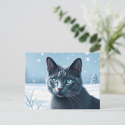 Serene Russische blauwe kat in een rustige besneeu Briefkaart (Staand voorkant)
