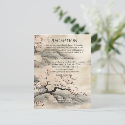 Serene rust Ikebana Japans thema Aankondigingskaart (Staand voorkant)