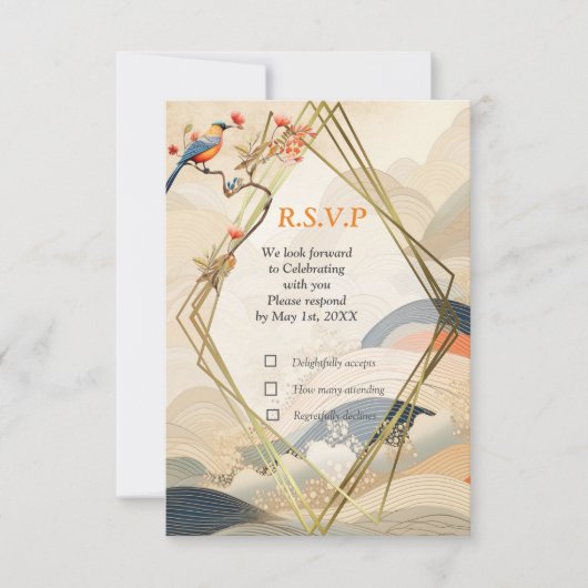 Serene rust Ikebana Japans thema RSVP Kaartje (Voorkant)