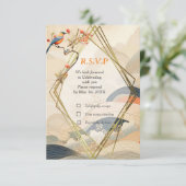 Serene rust Ikebana Japans thema RSVP Kaartje (Staand voorkant)