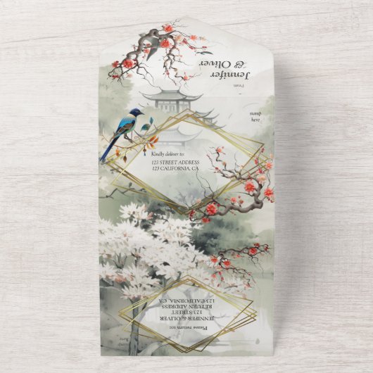Serene rust Japans thema All In One Uitnodiging (Buitenkant)
