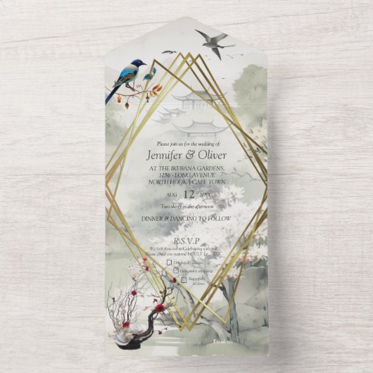 Serene rust Japans thema All In One Uitnodiging (Binnen)