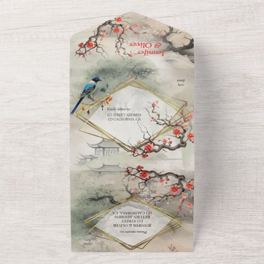 Serene rust Japans thema All In One Uitnodiging (Buitenkant)