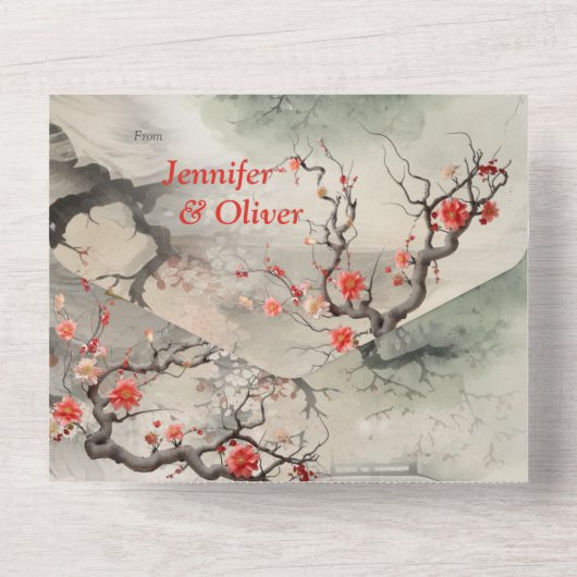 Serene rust Japans thema All In One Uitnodiging (Achterkant)